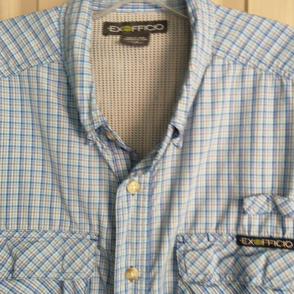Men's Exfficio Vented Blue Plaid Long Sleeve Shirt  Size Large - Picture 6 of 8